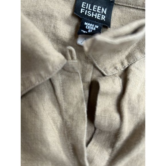 Eileen Fisher Womens Irish Linen Button-Up Shirt Tan Large Long Sleeve Relaxed - Picture 6 of 9